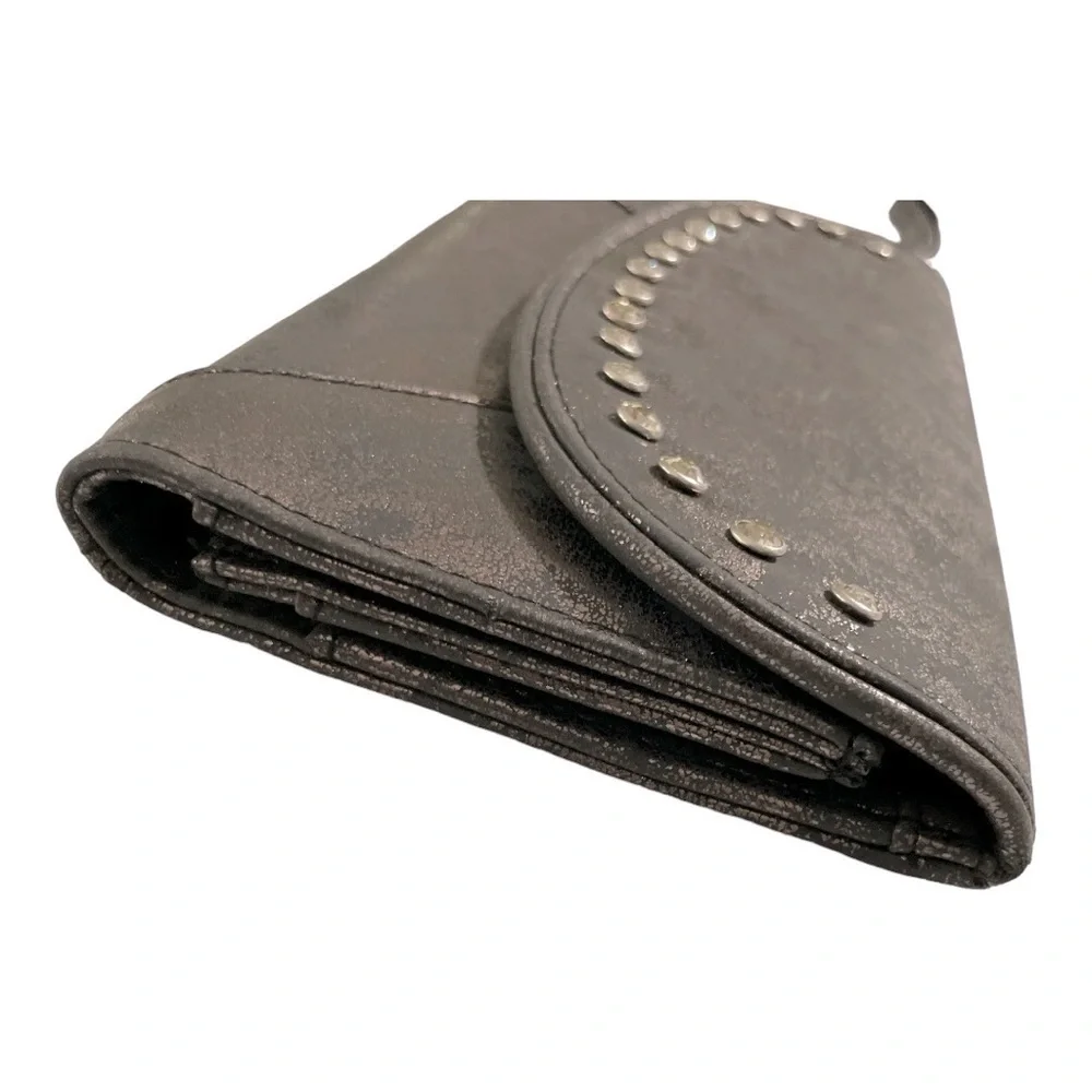 Metallic Silver and Black studded Clutch purse with wrist band